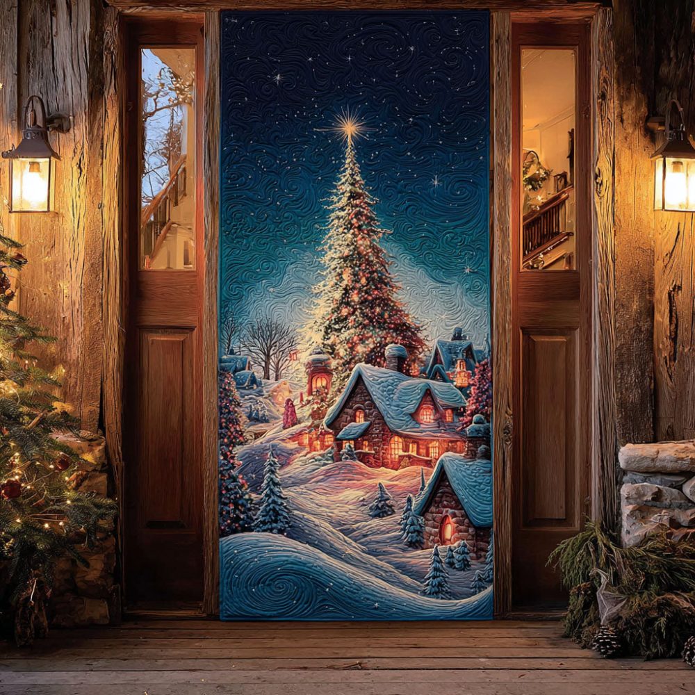 Twilight Village Tree Quilted Door Cover