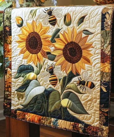 Twin Sunflowers Quilted Table Runner