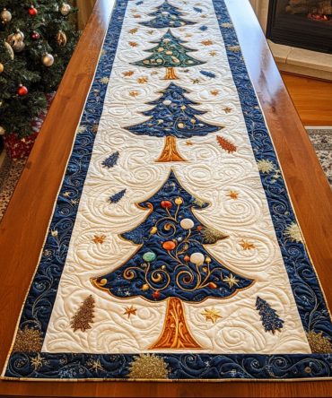 Twinkling Pinescape Quilted Table Runner