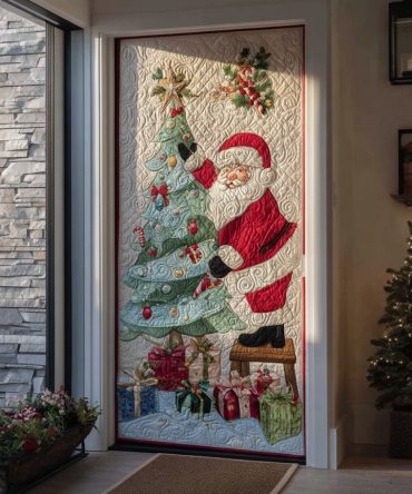 Twinkling Tree Santa Quilted Door Cover