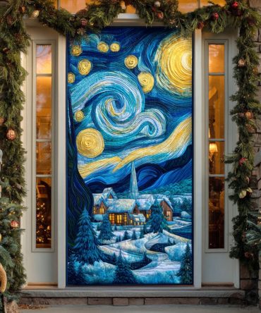 Twirling Winter Lights Quilted Door Cover