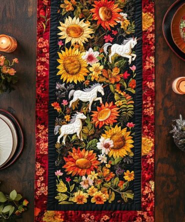 Unicorn & Sunflower Quilted Table Runner