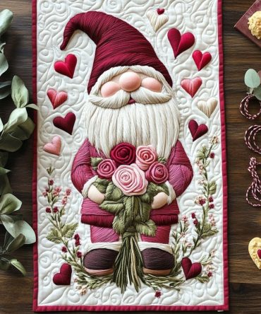 Valentine Gnome Love Quilted Table Runner