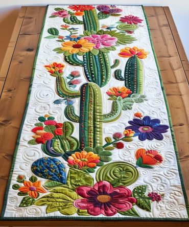 Vibrant Cactus Quilted Table Runner