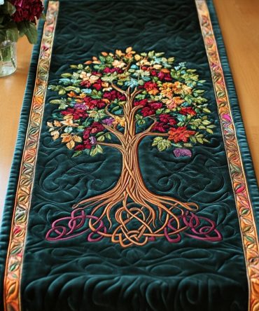 Vibrant Autumn Tree Quilted Table Runner