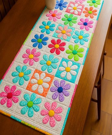 Vibrant Blooms Quilted Table Runner