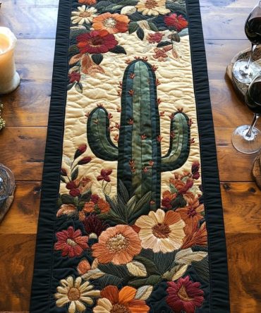 Vibrant Cactus Quilted Table Runner