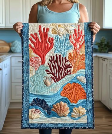 Vibrant Coral Quilted Table Runner