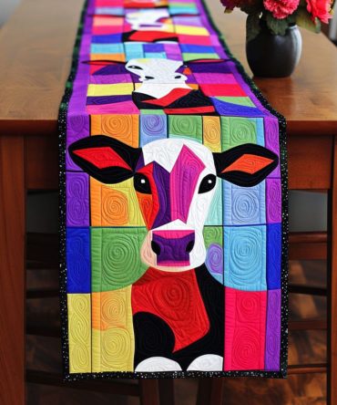 Vibrant Cow Quilted Table Runner