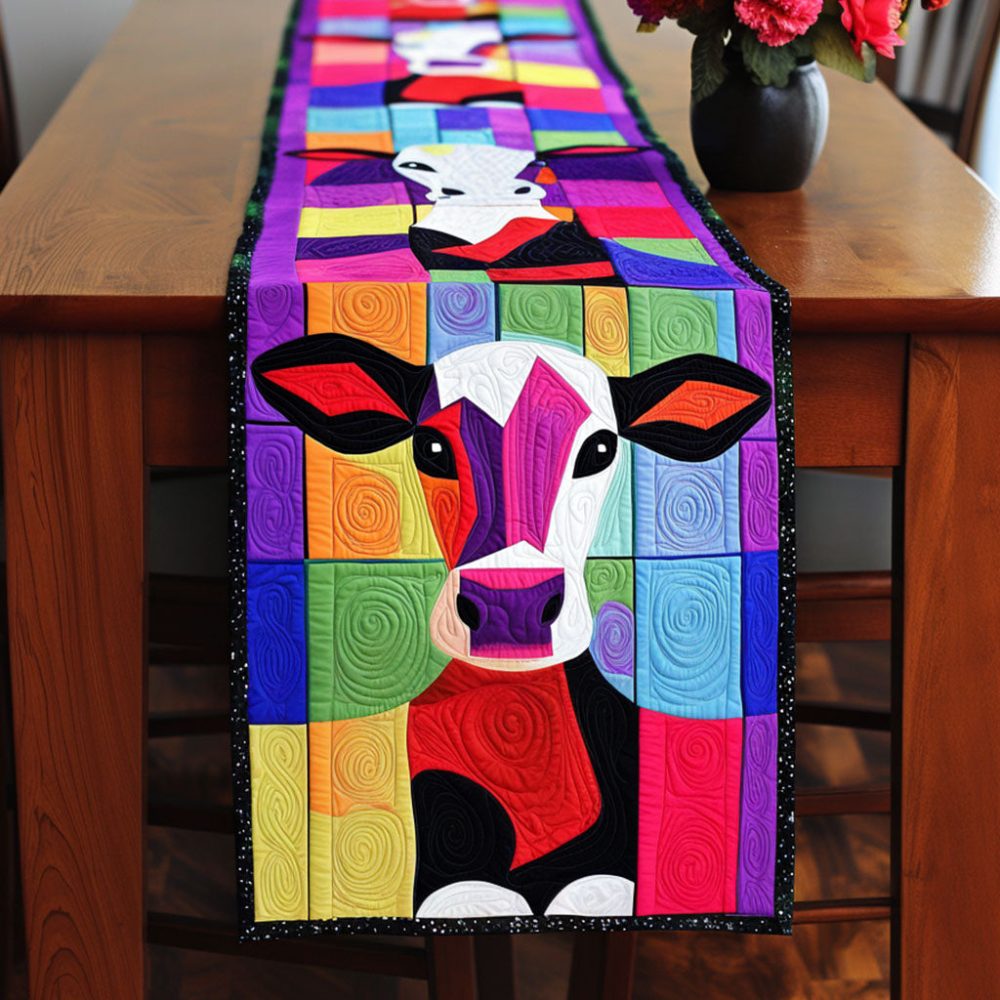 Vibrant Cow Quilted Table Runner