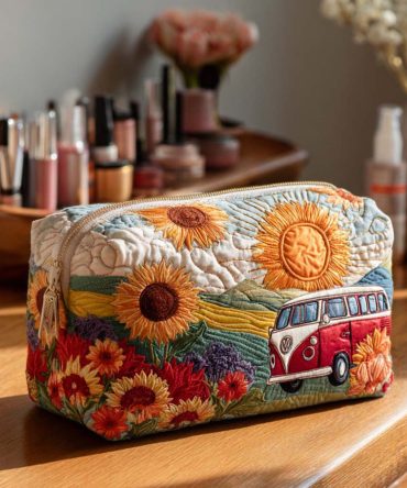 Vibrant Horizon Van Quilted Makeup Bag