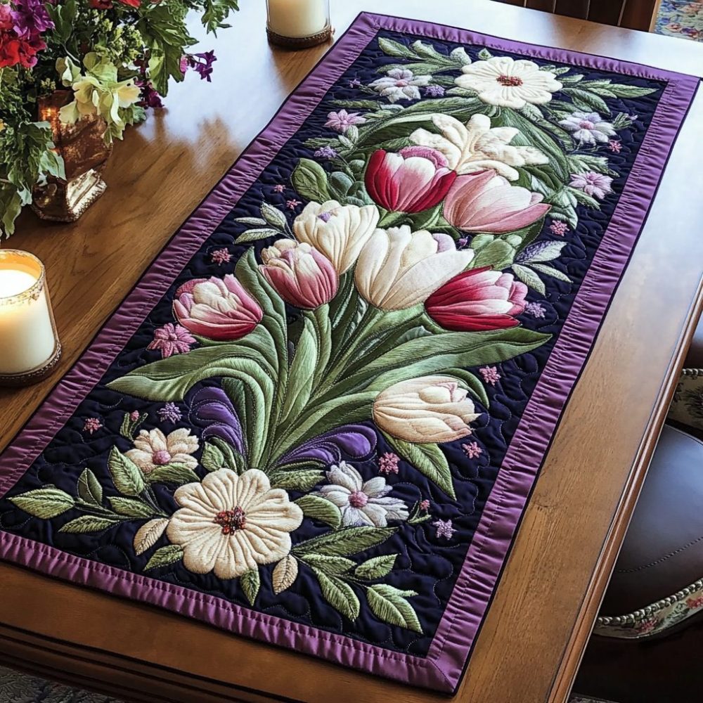 Vibrant Petals Quilted Table Runner