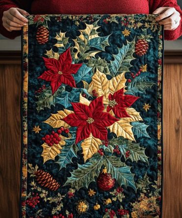 Vibrant Poinsettia Quilted Table Runner