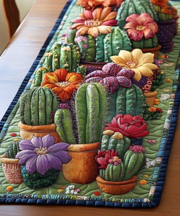 Vibrant Succulents Quilted Table Runner