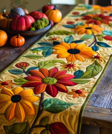 Vibrant Sunflowers Quilted Table Runner