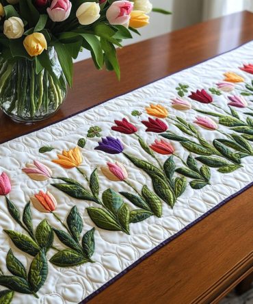 Vibrant Tulip Garden Quilted Table Runner