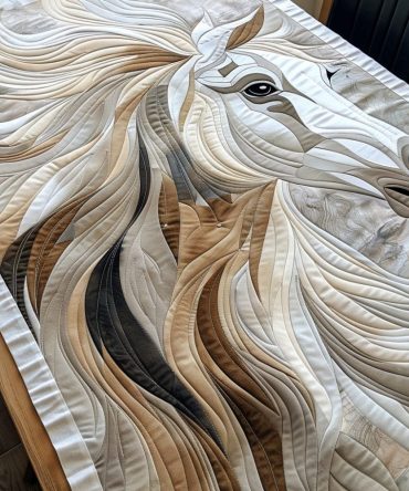 Vibrant White Horse Quilted Table Runner