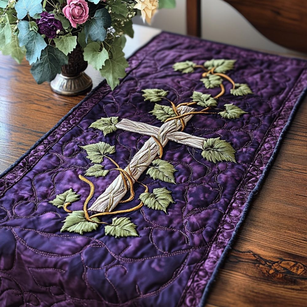 Vine Wrapped Cross Quilted Table Runner