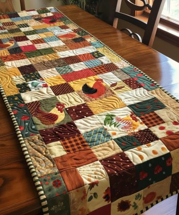 Vintage Chicken Dots Table Runner