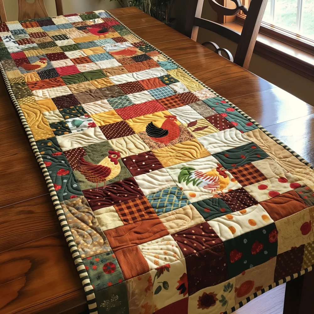 Vintage Chicken Dots Table Runner