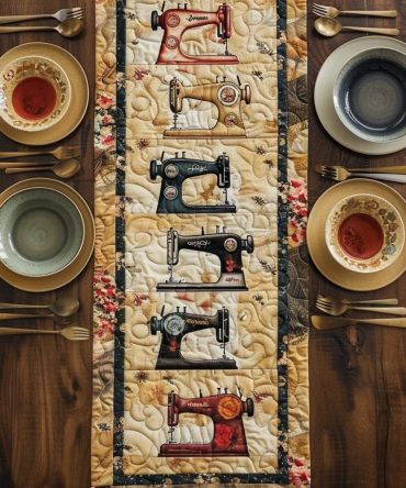 Vintage Sewing Machine Quilted Table Runner