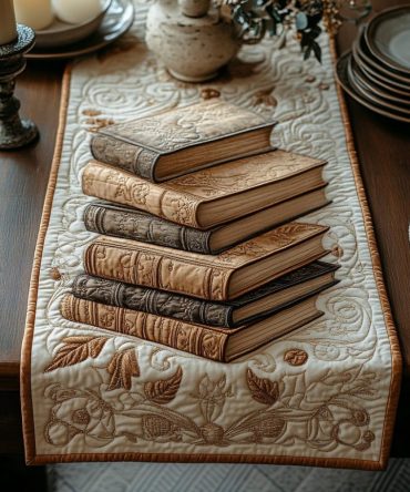 Vintage Bookshelf Quilted Table Runner