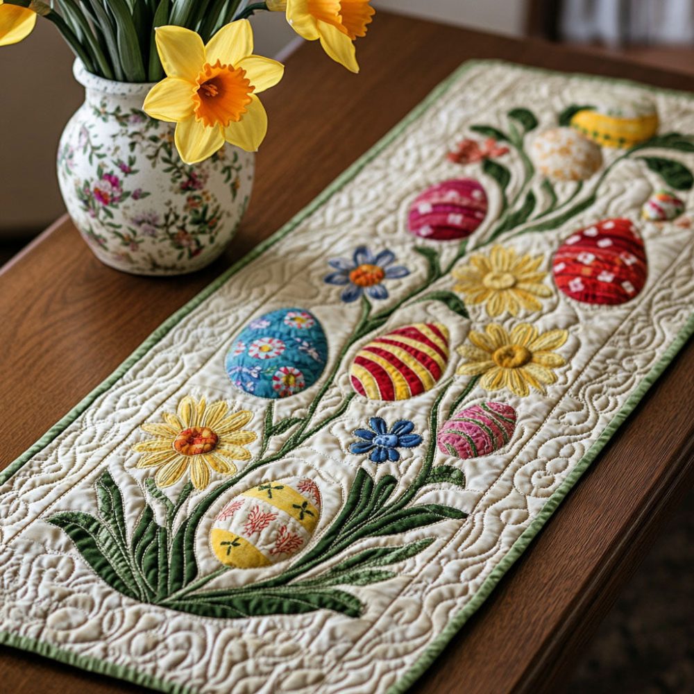 Vintage Easter Charm Quilted Table Runner