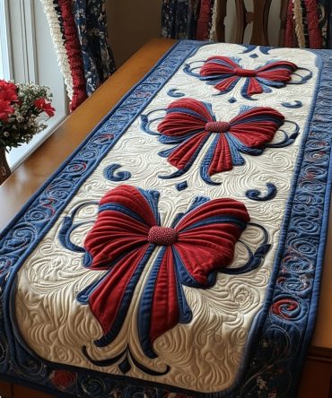 Vintage Glory Bows Quilted Table Runner