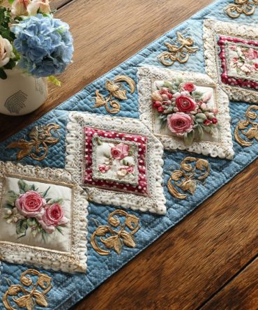 Vintage Rose Meadow Quilted Table Runner