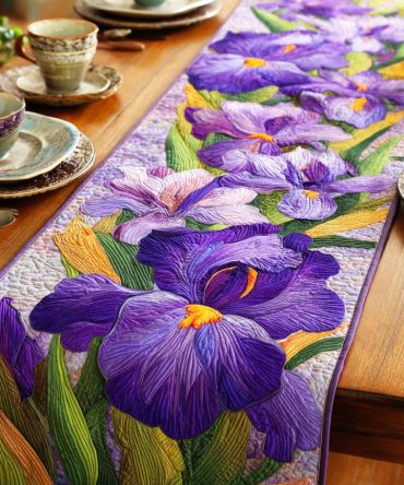 Violet Blossom Whisper Quilted Table Runner