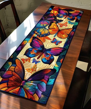 Vivid Butterflies Quilted Table Runner
