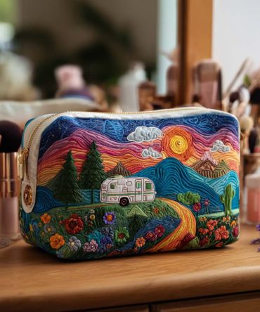 Wander The Mountains Quilted Makeup Bag