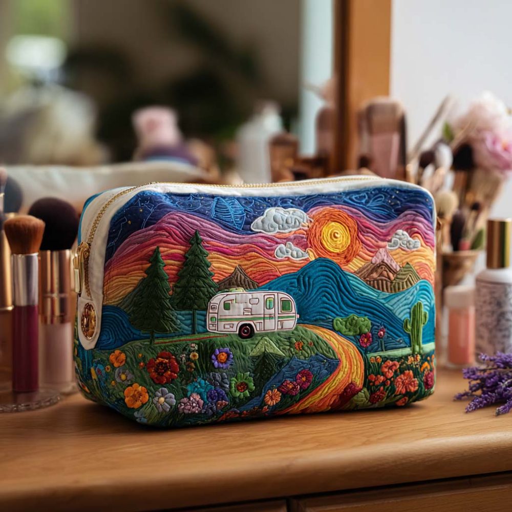 Wander The Mountains Quilted Makeup Bag