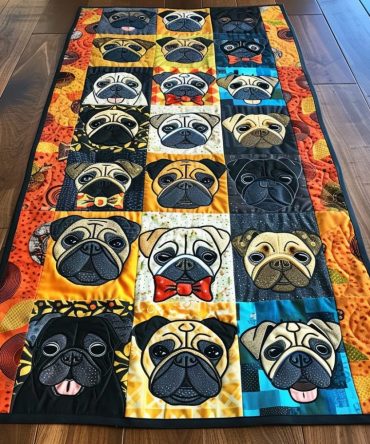 Whimsical Pugs Quilted Table Runner