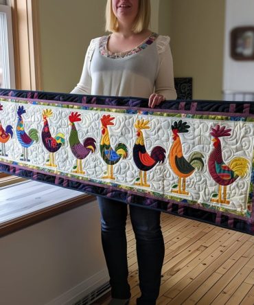 Whimsical Roosters Quilted Table Runner