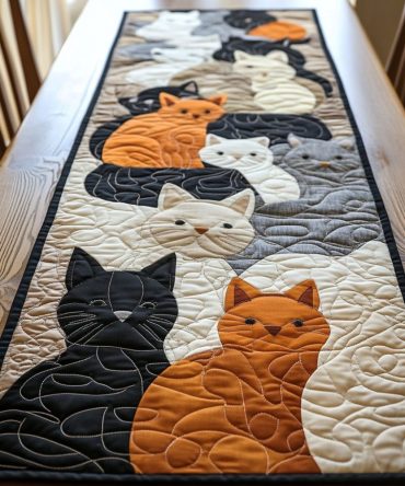 Whimsical Cat Quilted Table Runner