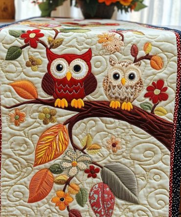 Whimsical Forest Owls Quilted Table Runner