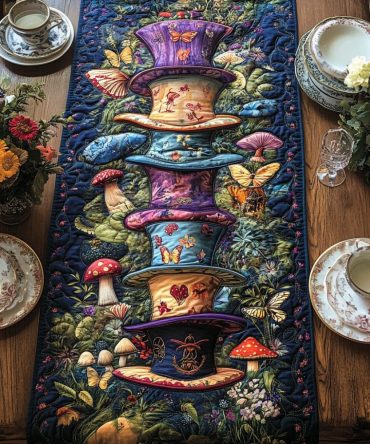 Whimsical Hat Stack Quilted Table Runner