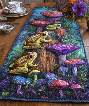 Whimsical Lily Leap Quilted Table Runner