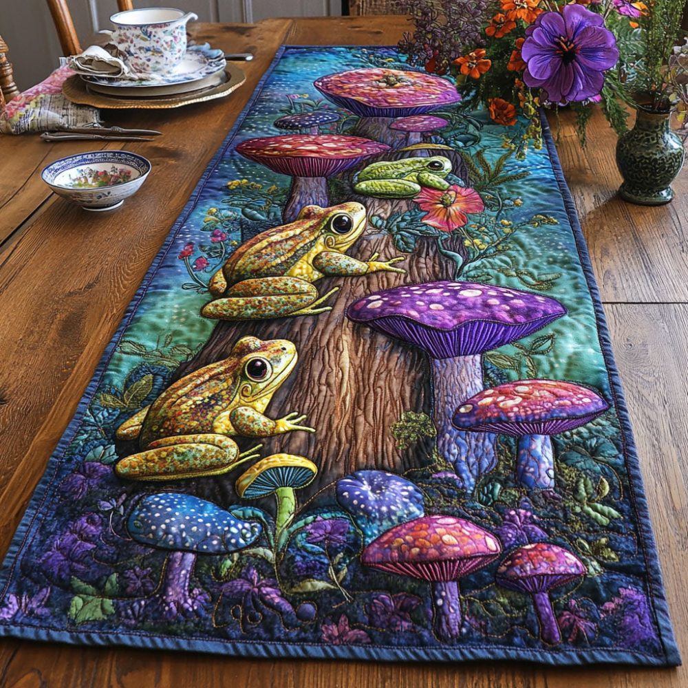 Whimsical Lily Leap Quilted Table Runner