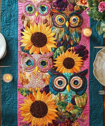 Whimsical Owl Delight Quilted Table Runner