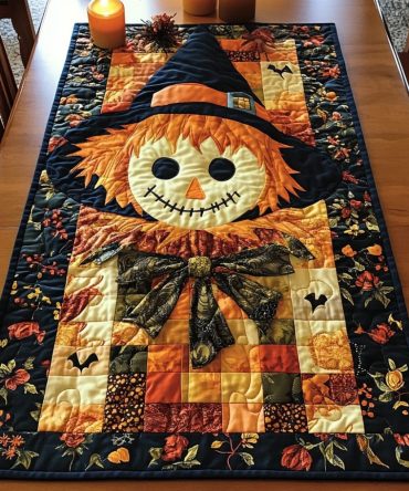 Whimsical Scarecrow Harvest Quilted Table Runner