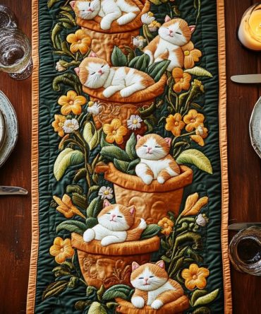Whisker Pots Quilted Table Runner