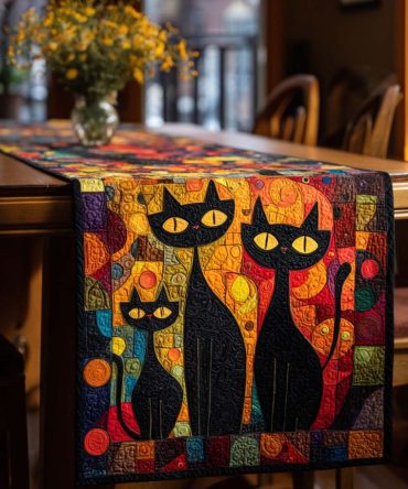 Whiskered Whimsy Quilted Table Runner