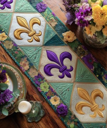 Whisper Of Mardi Gras Quilted Table Runner