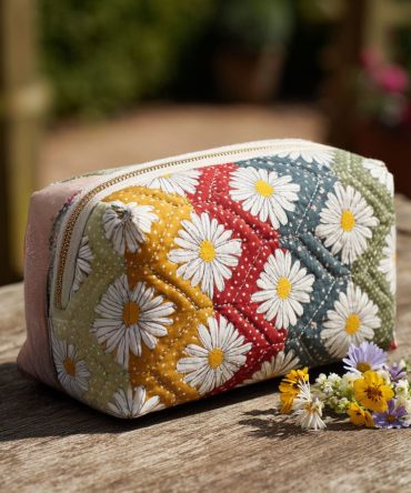 Whispering Daisies Quilted Makeup Bag