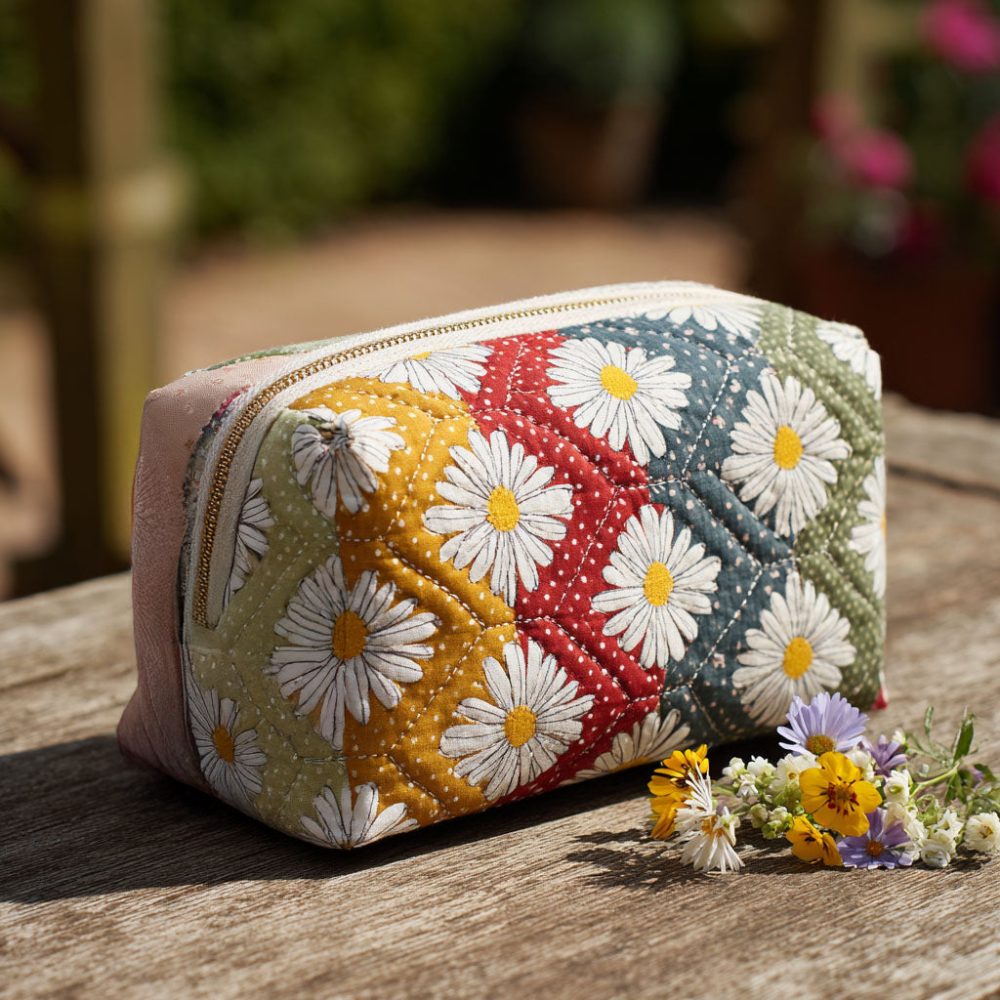Whispering Daisies Quilted Makeup Bag