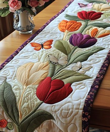 Whispers Of Tulips Quilted Table Runner