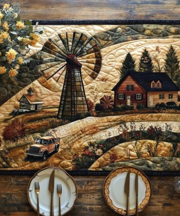 Whispers Of The Windmill Quilted Table Runner