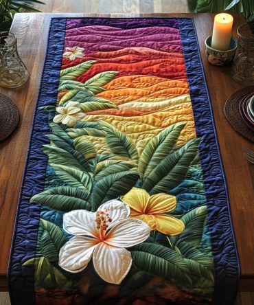 White Hibiscus Dreams Quilted Table Runner